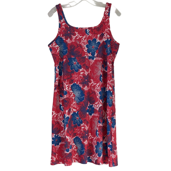 Columbia PFG Omni Freeze Midi Tank Dress Red Blue White Flower Print Size Large - Picture 1 of 9
